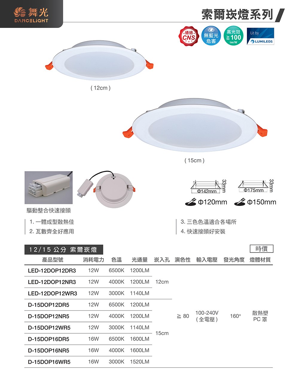 LED-12DOP12 12cm12W索爾崁燈