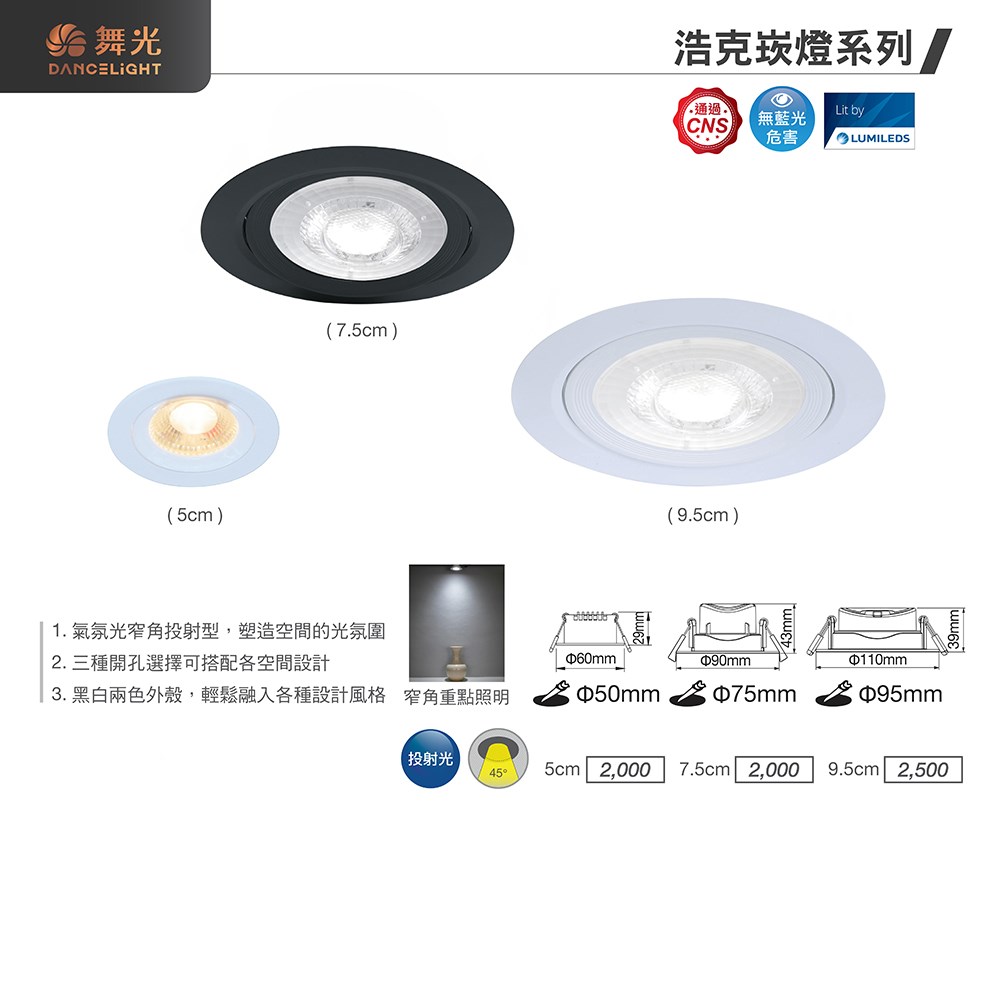 LED-7DOHU5 7.5cm窄角浩克崁燈-貴族黑